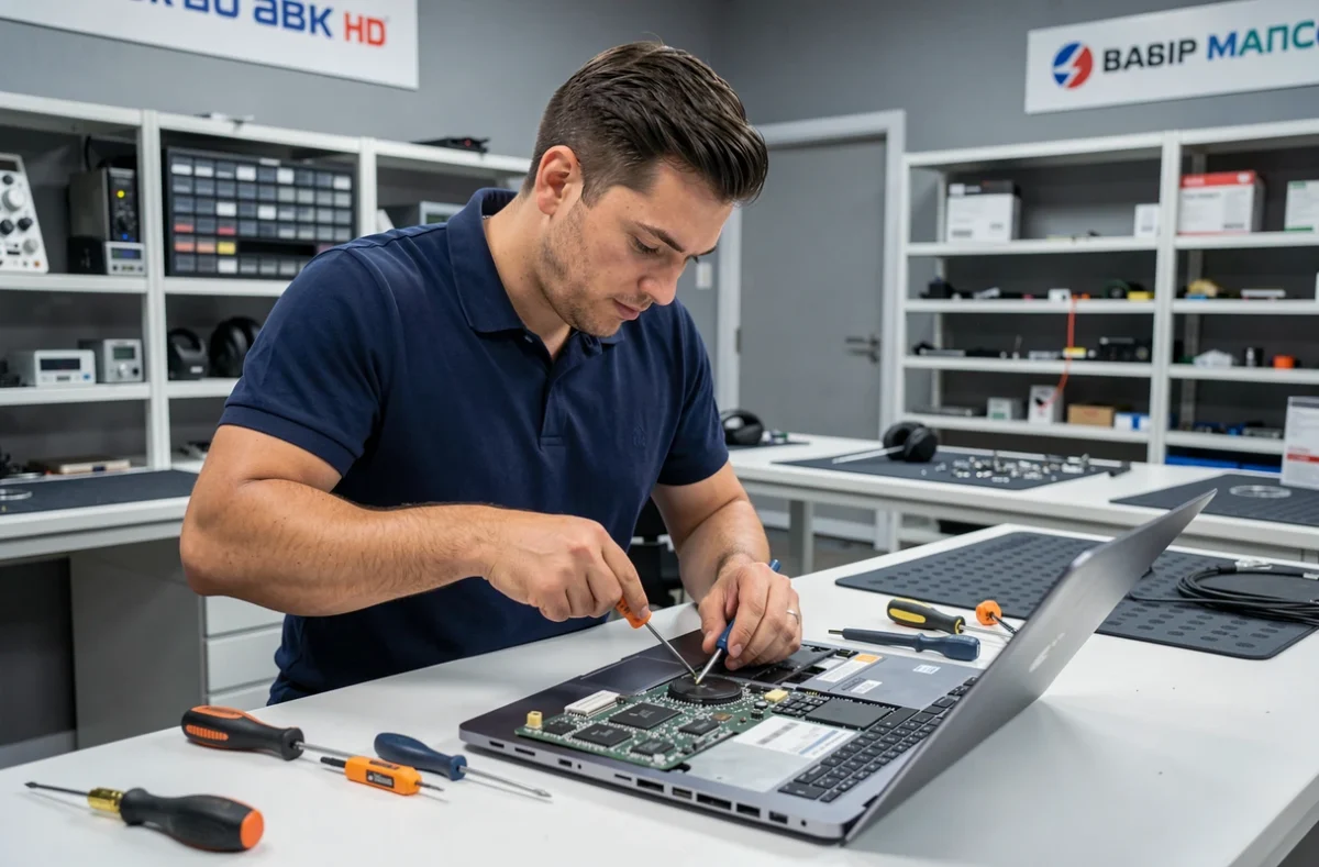 Technicien de L'Atelier Informatique Chambéry réparant un ordinateur portable toutes marques