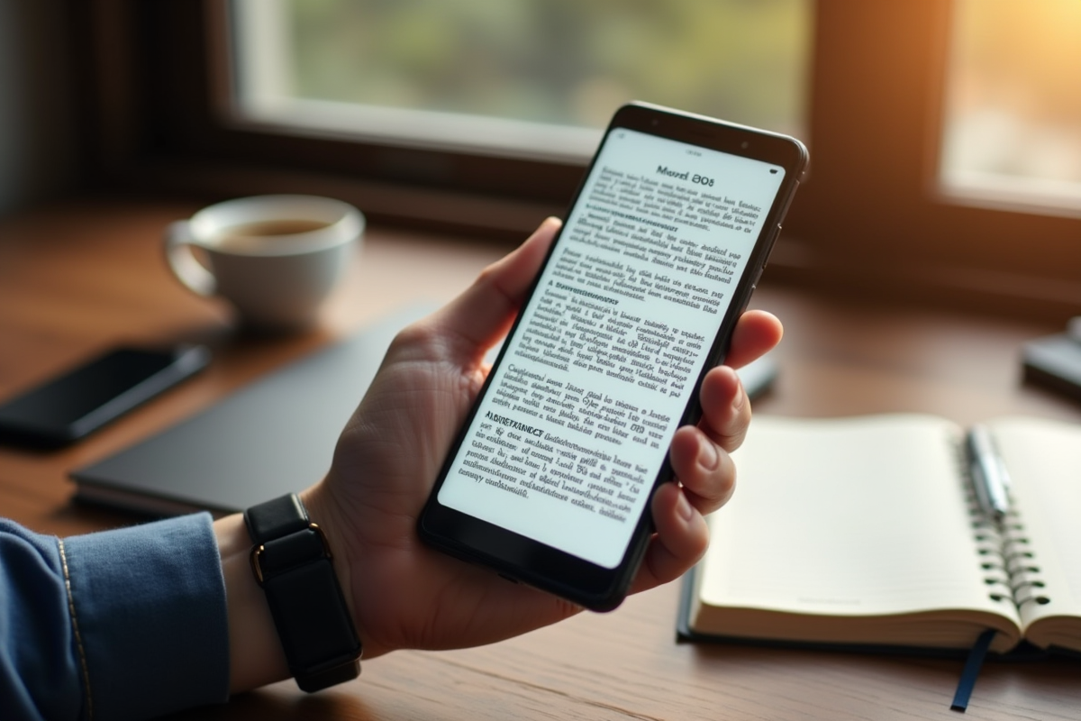 Main prenant en photo un document français avec un smartphone