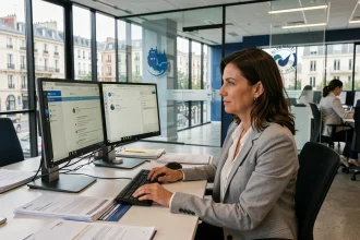 Employée municipale de Marseille utilisant la messagerie Bluemind sur son poste de travail en mairie