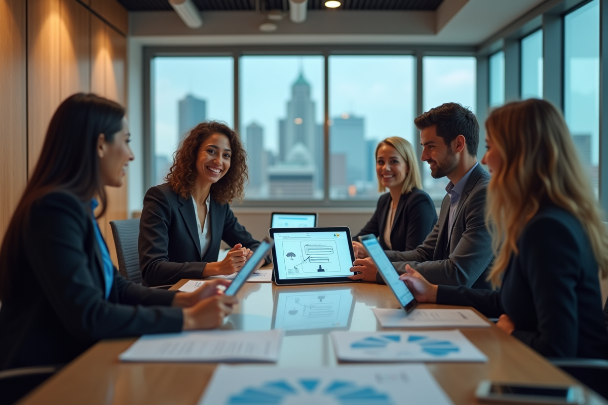 Equipe diverse discute flowchart de securite zero trust