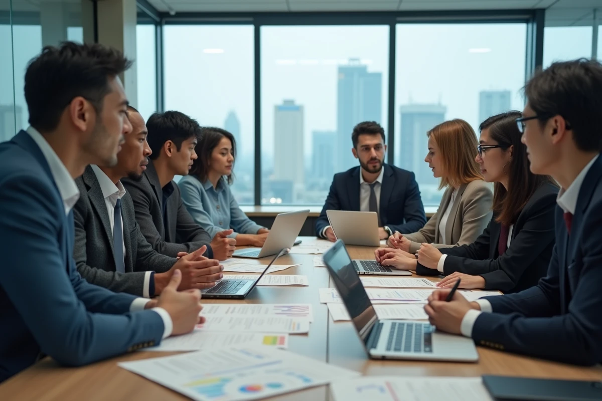 Equipe diversifiee de professionnels en discussion