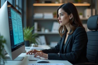 Femme d affaires en réunion de conformité digitale