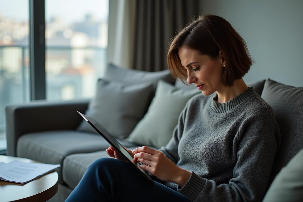 Femme lisant des messages d