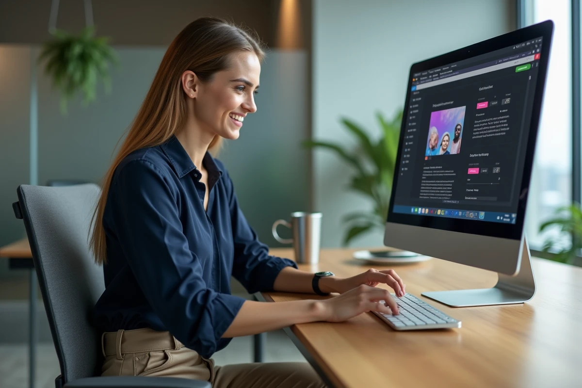 Jeune femme professionnelle construisant un site web moderne