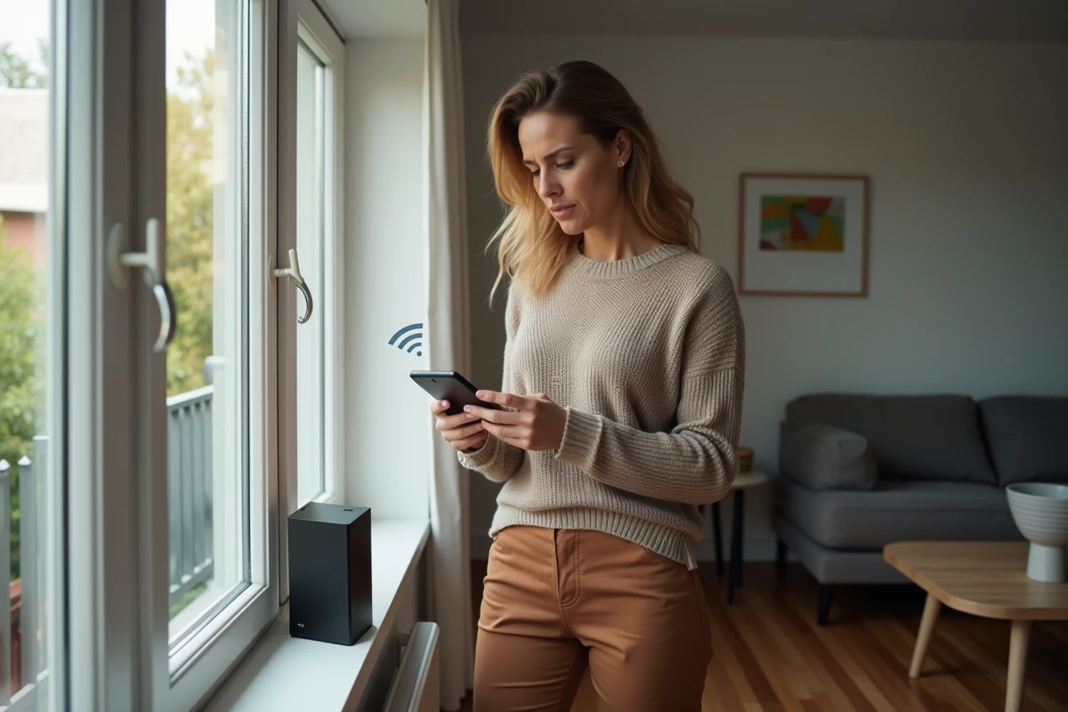 Femme vérifiant les réglages réseau avec son smartphone