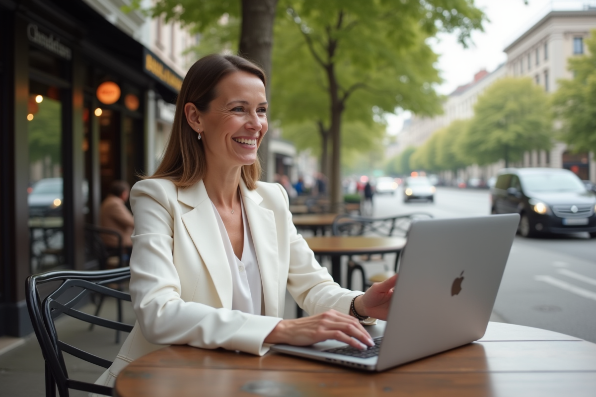 Femme en terrasse de café lors d