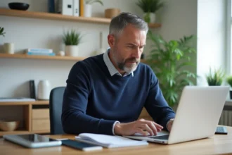 Homme d'âge moyen configurant le WiFi dans un bureau à domicile
