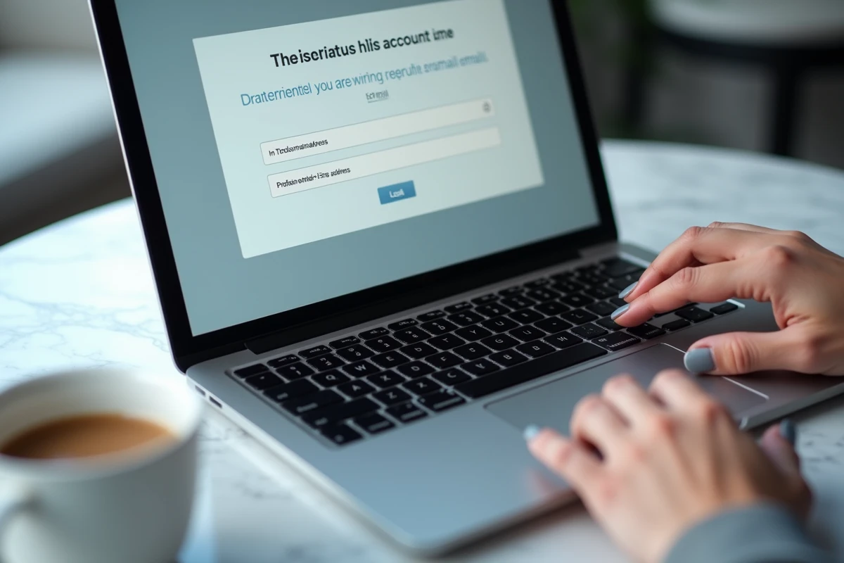 Gros plan sur un écran d'ordinateur affichant l'interface de création d'adresse mail professionnelle IONOS by 1and1 avec saisie du nom de domaine