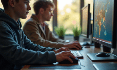 Jeune joueur concentré jouant à un jeu de stratégie sur PC