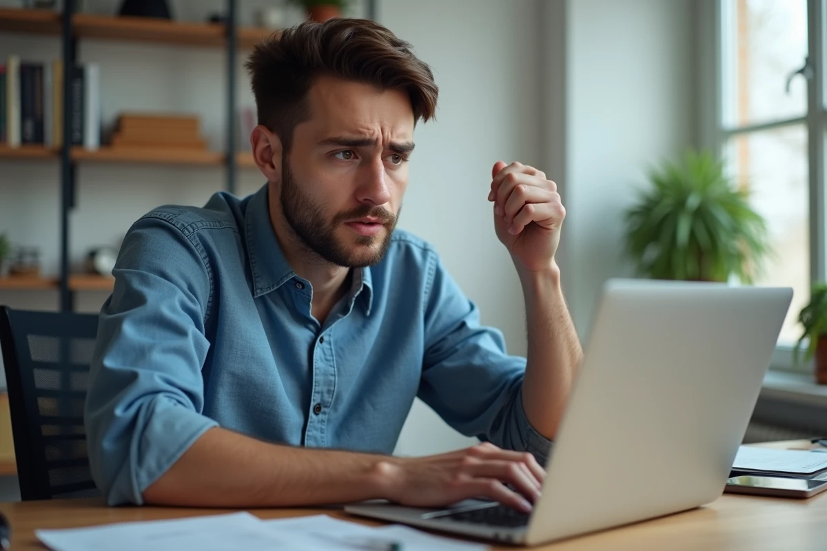 Jeune homme concentré dans son bureau à domicile