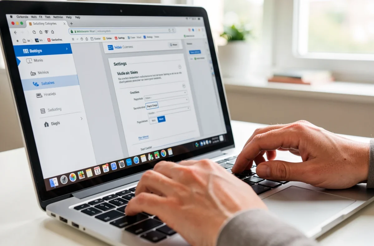 Mains sur un clavier devant les réglages d'un navigateur