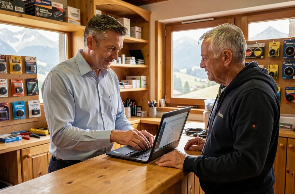 Technicien de Microsystem en consultation de réparation et conseil avec un client à Vimines