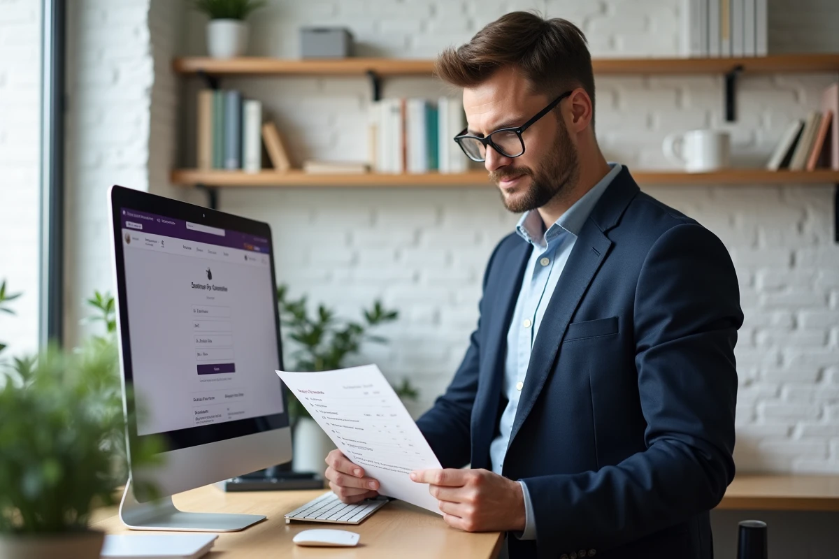 Homme consultant une liste de bonnes pratiques pour choisir un nom d'adresse email Yahoo professionnel