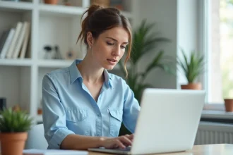 Femme utilisant un ordinateur portable pour récupérer un mot de passe oublié sur sa messagerie académique